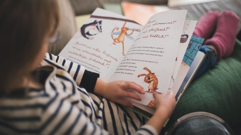 Ein Kind liest in einem Bilderbuch. | Bild: BR/Lisa Hinder Ein Kind liest in einem Bilderbuch.