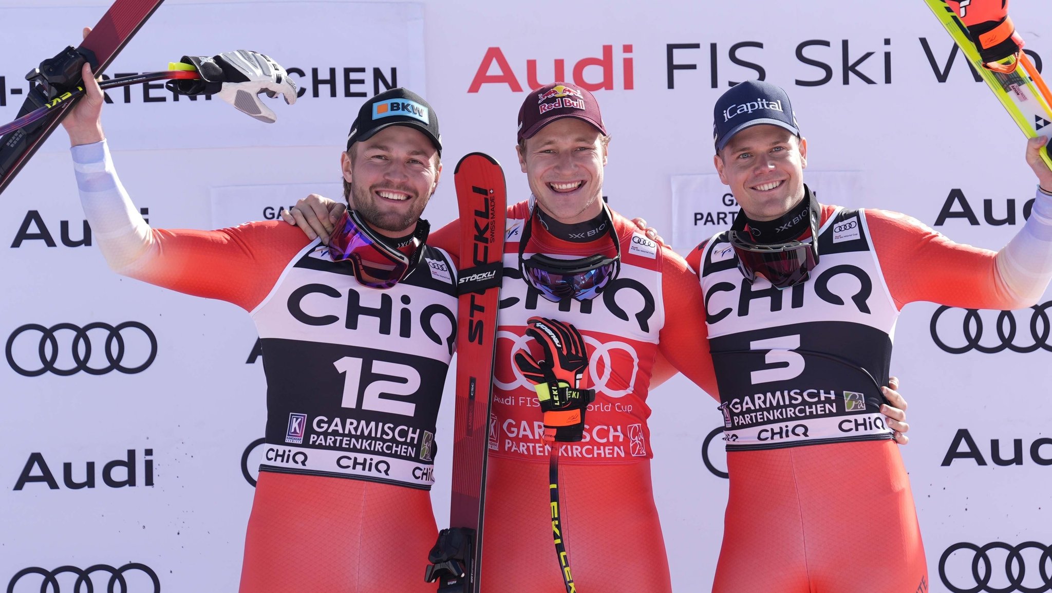 Marco Odermatt (M.), Alexis Monney (l.) und Stefan Rogentin