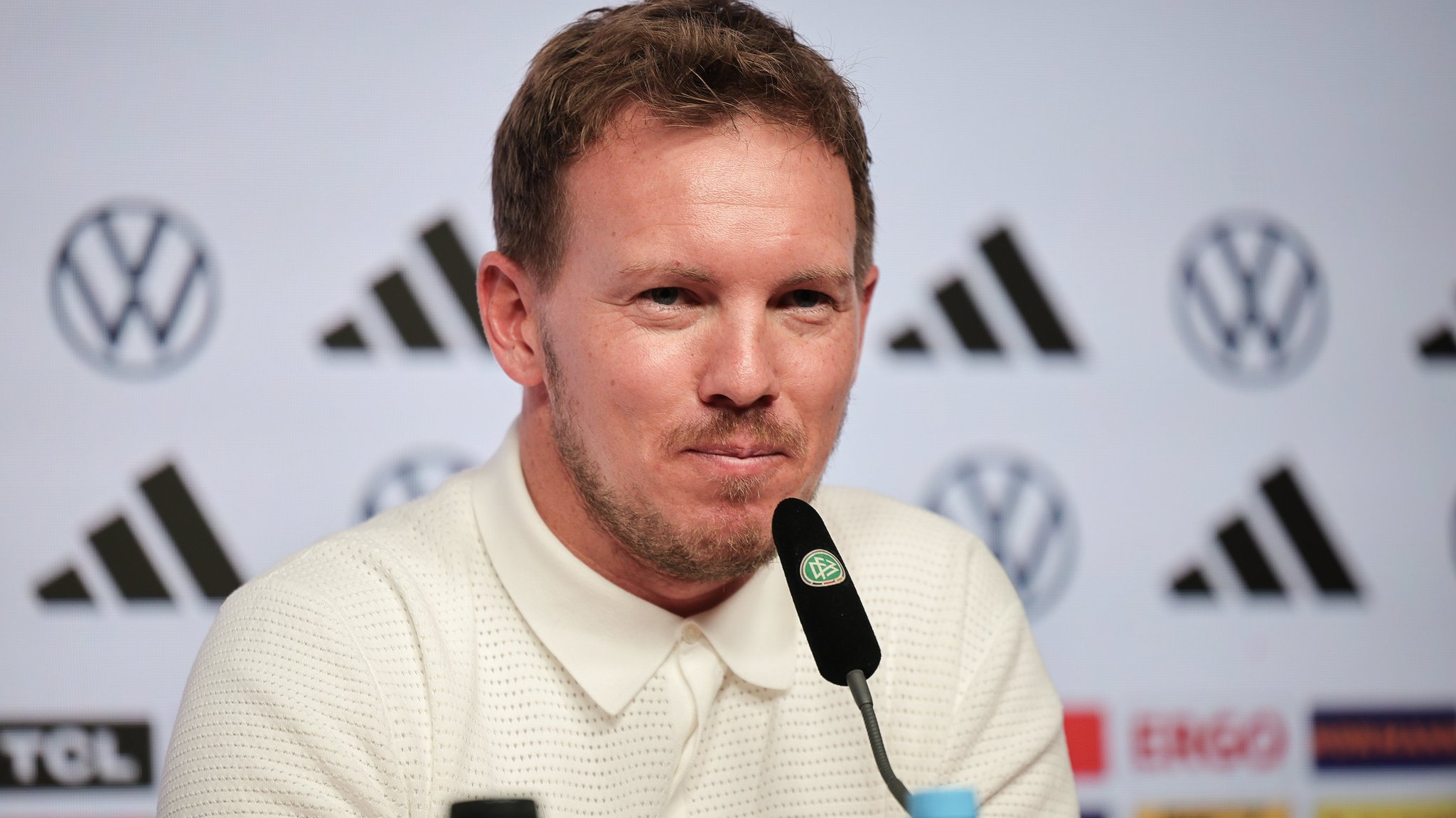 15.11.2024, Baden-Württemberg, Freiburg: Fußball, Nationalmannschaft, vor dem Spiel in der Nations League gegen Bosnien-Herzegowina, Europa-Park-Stadion, Pressekonferenz, Bundestrainer Julian Nagelsmann auf der Pressekonferenz. 