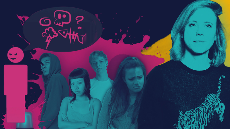 Collage: Host Christina Wolf vor einer Gruppe frustriert aussehender Jugendlicher. | Bild: picture-alliance/dpa, colourbox.com, Montage: BR Collage: Host Christina Wolf vor einer Gruppe frustriert aussehender Jugendlicher.