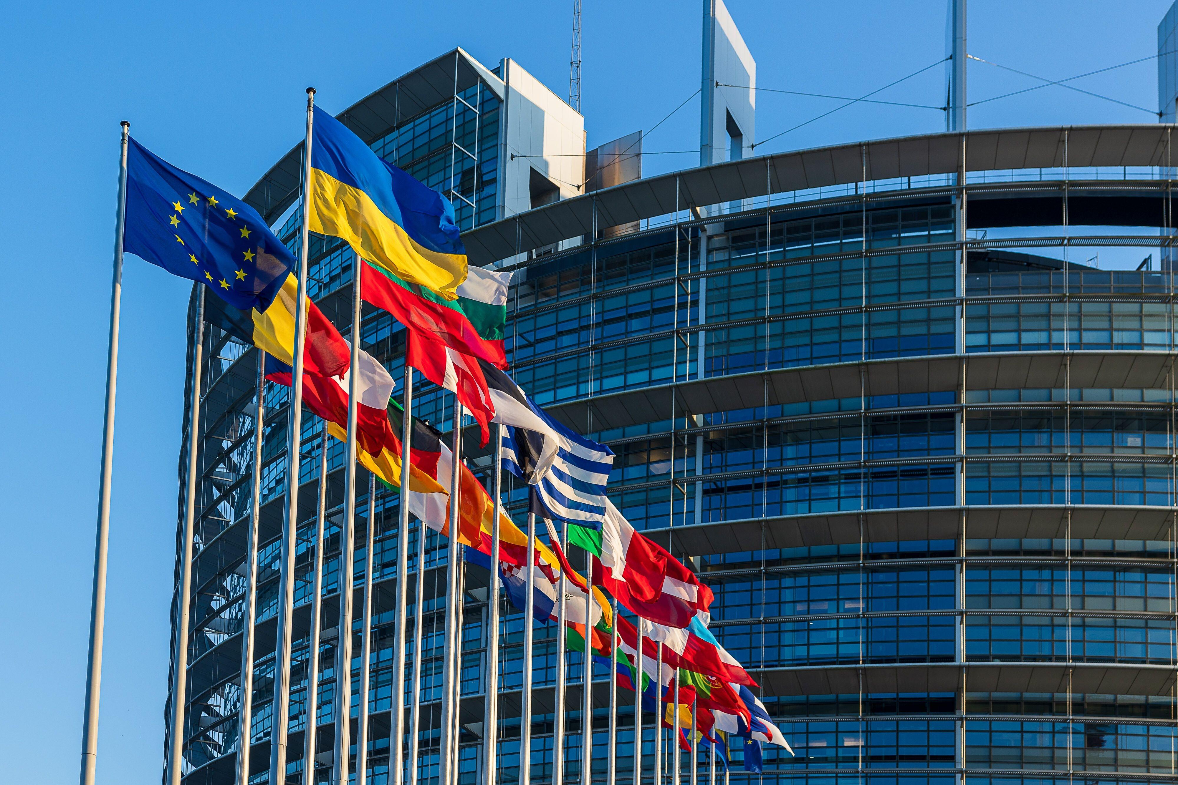 Symbolbild: Flaggen vor dem Europaparlament