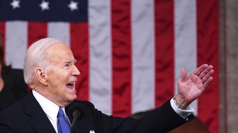 USA, Washington: Joe Biden, Präsident der USA, hält die Rede zur Lage der Nation vor einer gemeinsamen Sitzung des Kongresses im Kapitol. 