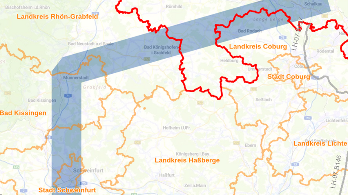 Übersicht zum Projekt P540 (Leitungsverlauf steht noch nicht fest) - vormals P44 über Thüringen und den Lkr. Bad Kissingen nach Grafenrheinfeld.