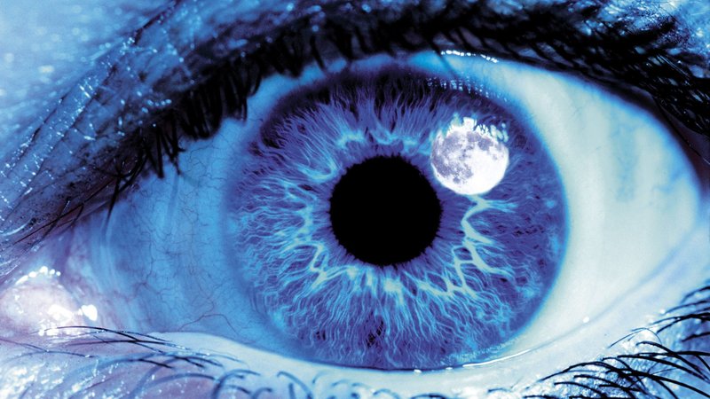 Ein geöffnetes Auge, in dem sich ein Vollmond spiegelt | Bild: picture alliance / JOKER | Marcus Gloger Ein geöffnetes Auge, in dem sich ein Vollmond spiegelt