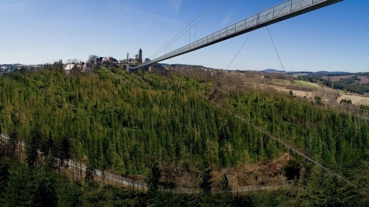 Das Bild zeigt einen Entwurf einer der beiden geplanten Hängebrücken durch den Frankenwald.