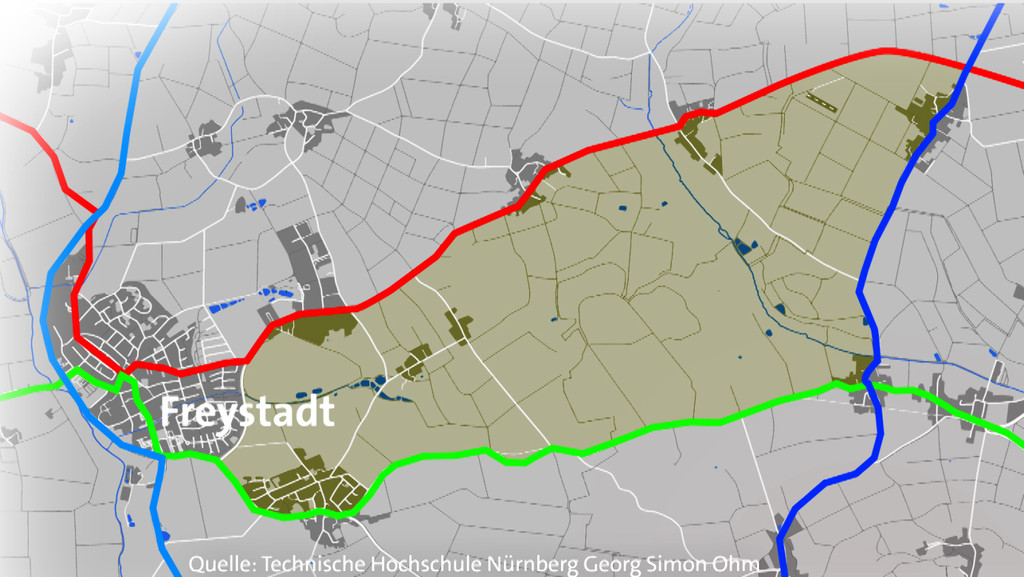 Schema für Schnellbuslinien bei Freystadt in der Oberpfalz | Bild: Technische Hochschule Nürnberg Georg Simon Ohm, Grafik: BR Schema für Schnellbuslinien bei Freystadt in der Oberpfalz