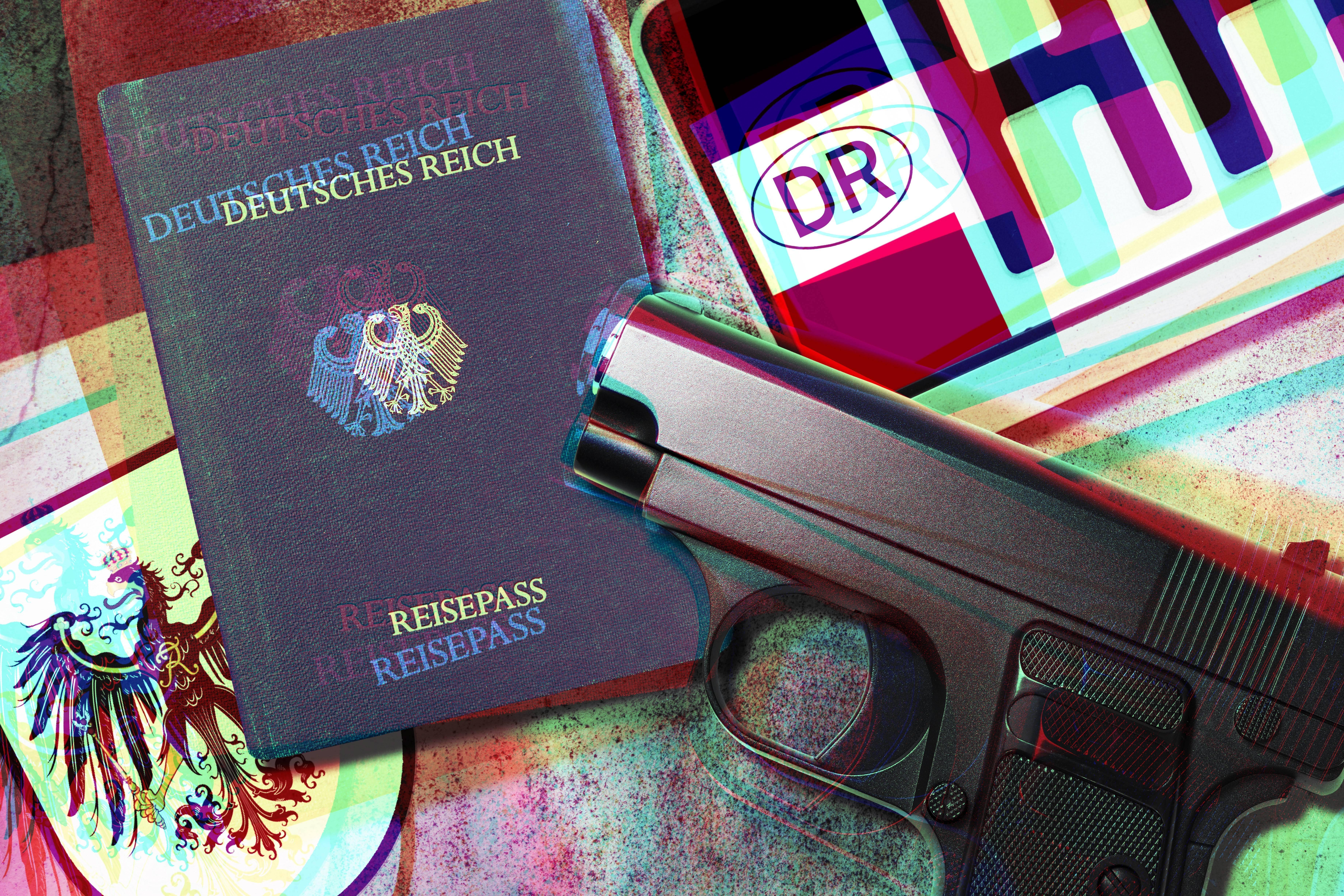 Reichsbürger-Pass, Nummernschild und Waffe