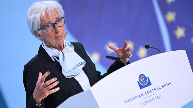 Christine Lagarde, Präsidentin der Europäischen Zentralbank (EZB), spricht in der EZB-Zentrale während der Pressekonferenz.