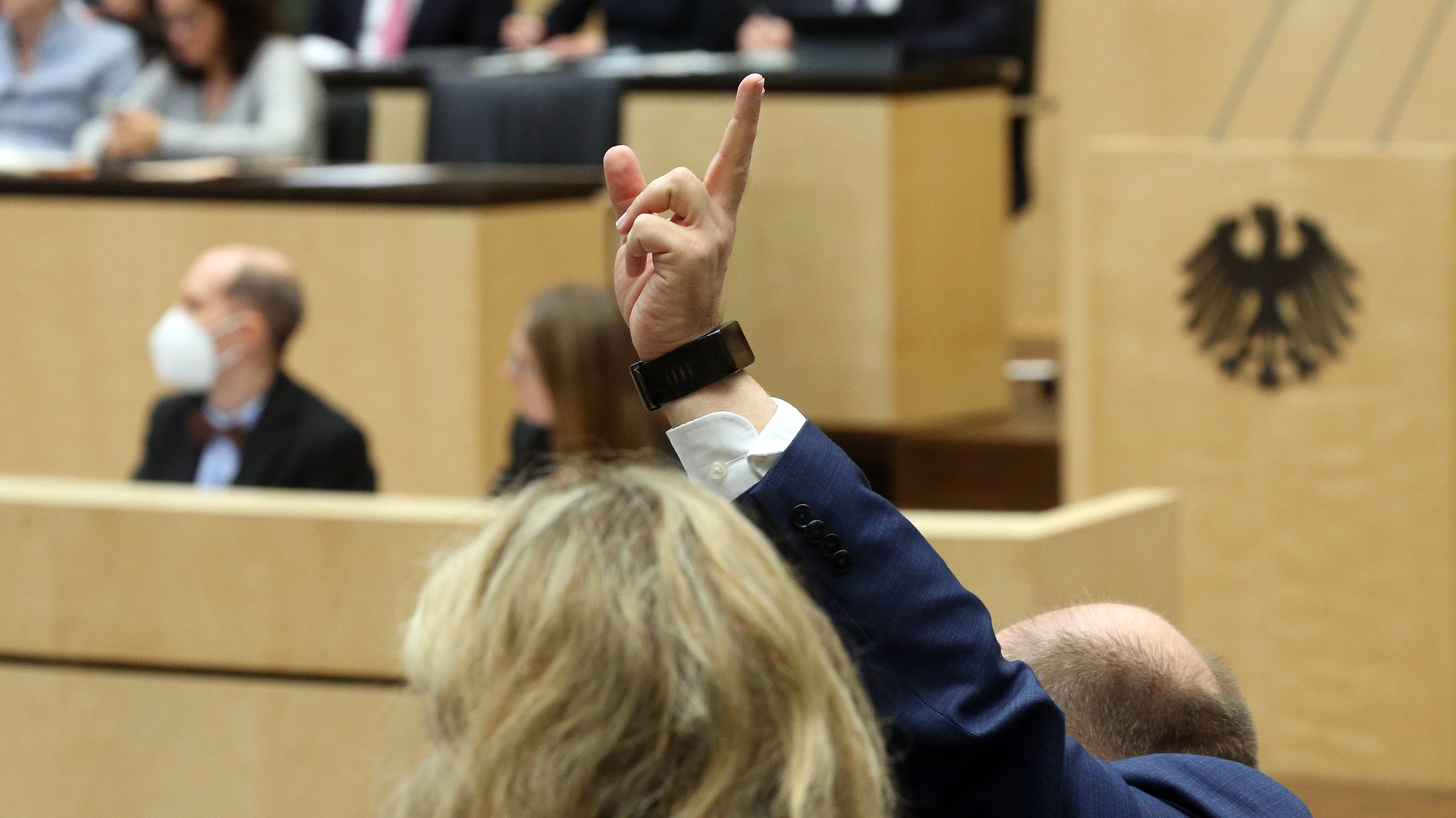 Abgeordnete der Länder nehmen im Bundesrat an Abstimmungen teil.