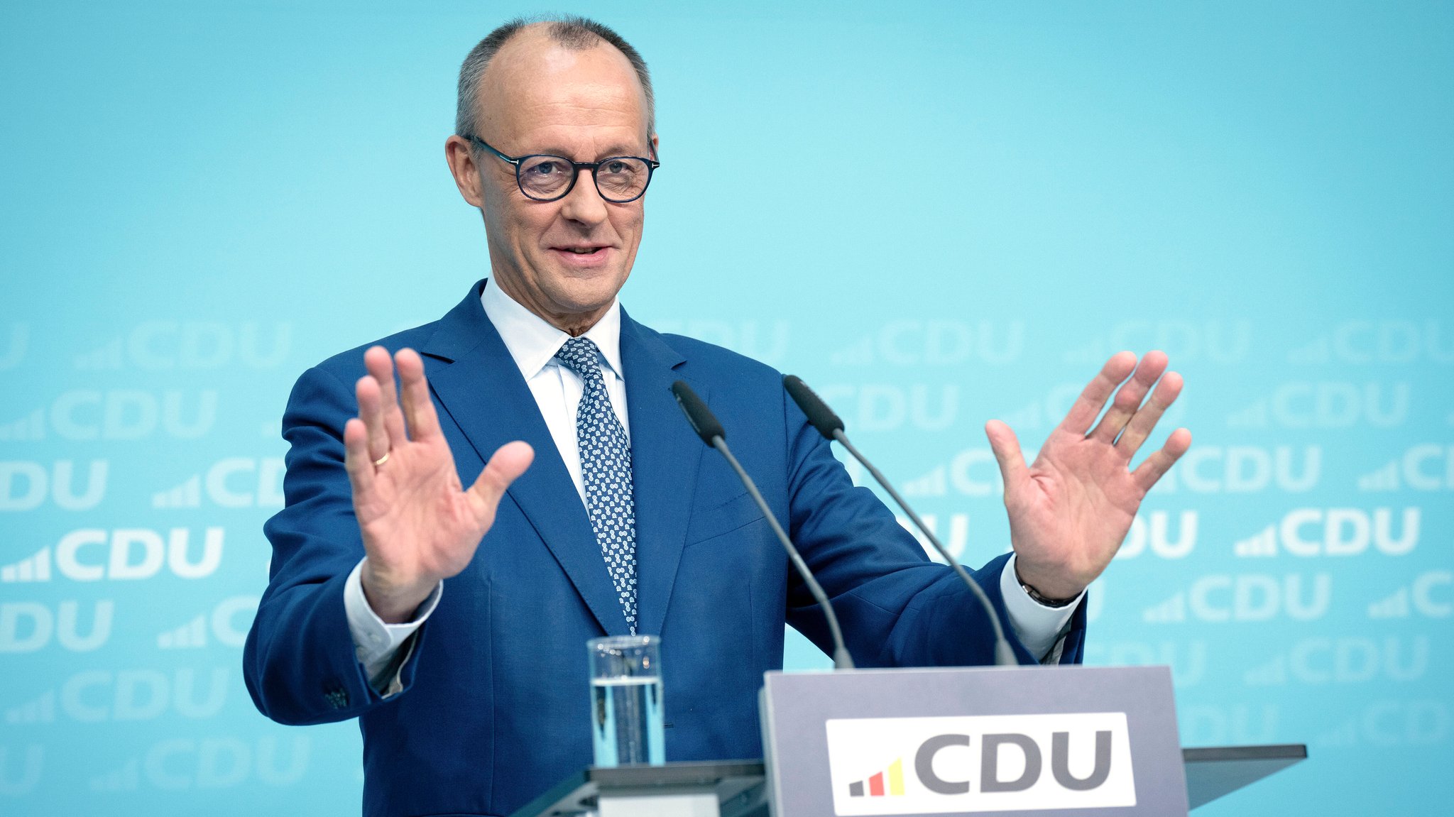Friedrich Merz bei der Pressekonferenz zu den Ergebnissen der Präsidiumsklausur der CDU im Konrad-Adenauer-Haus.