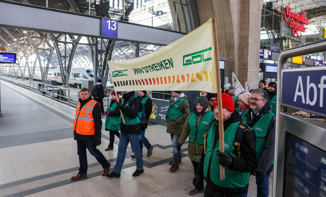 Streikende Lokführer in Leipzig