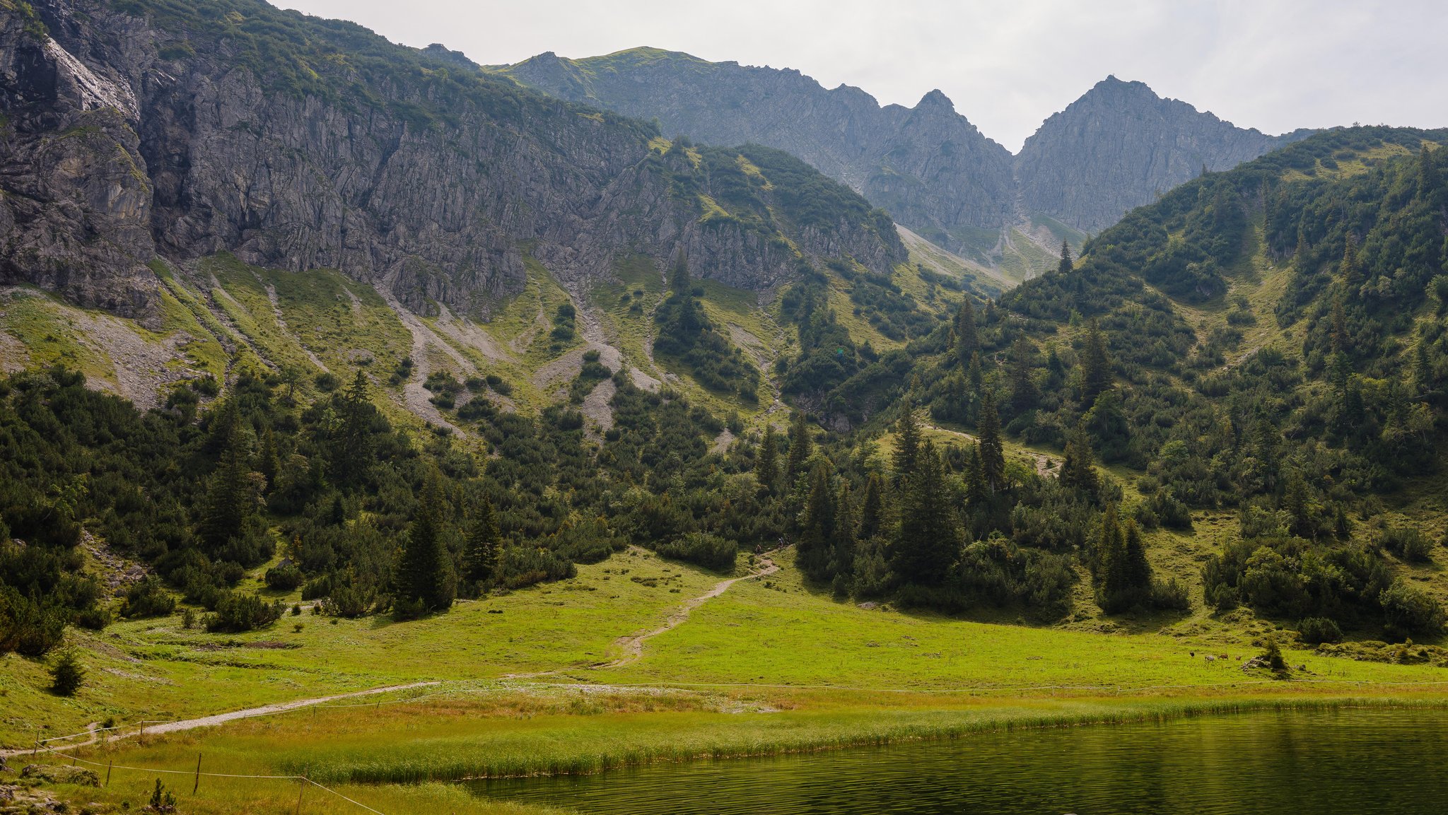 Blick auf den Gaisalpsee und die dahinterliegenden Berggipfel in den Allgäuer Hochalpen. | Bild: picture alliance / Zoonar | Andrej Krieger Blick auf den Gaisalpsee und die dahinterliegenden Berggipfel in den Allgäuer Hochalpen.