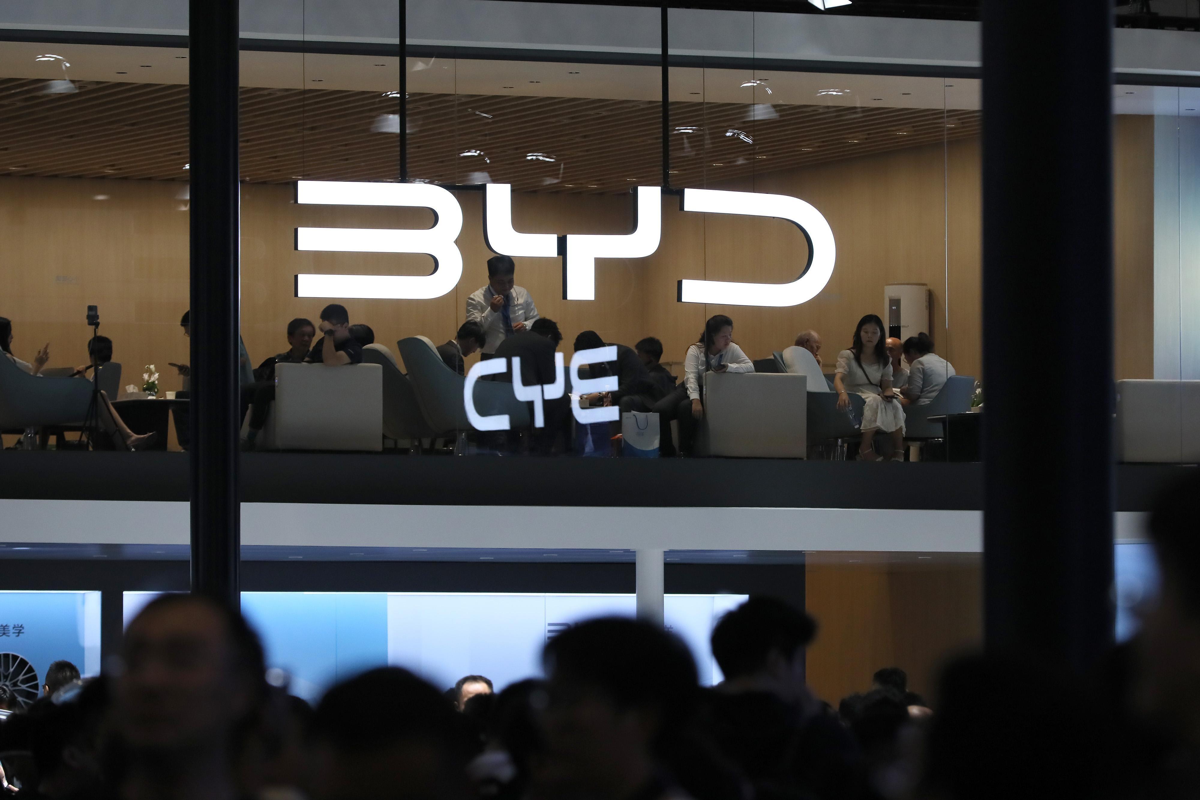 Der BYD-Stand bei der  Guangdong-Hong Kong-Macao Greater Bay Area International Auto Show Anfang Juni.