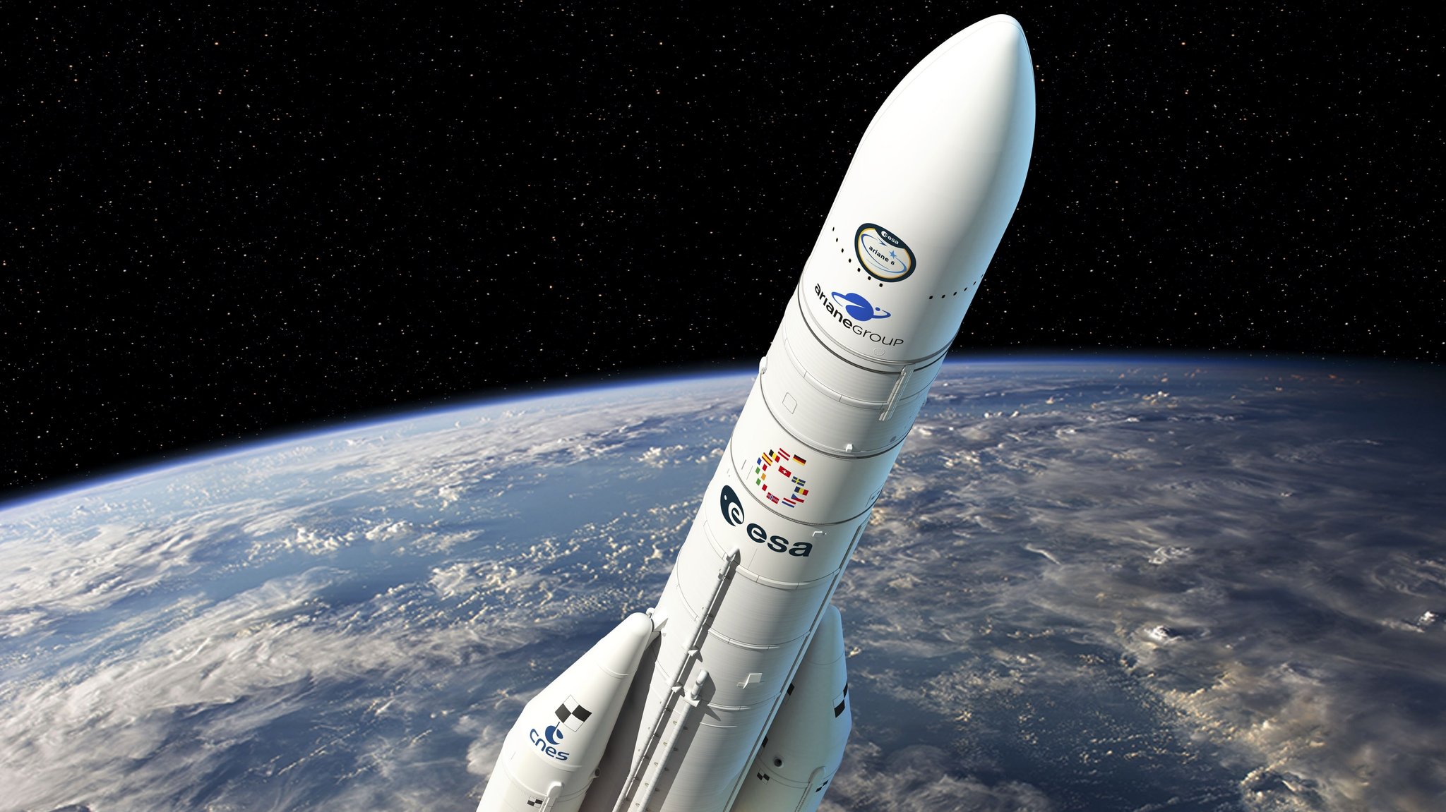 Ariane 6 fliegt ins All (künstlerische Darstellung