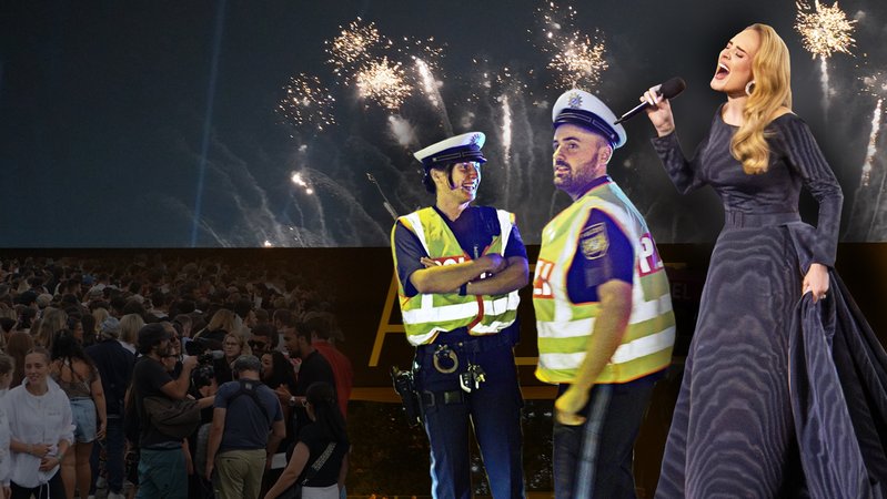 Collage mit Polizisten, Adele und Fans | Bild: Collage dpa/BR Collage mit Polizisten, Adele und Fans