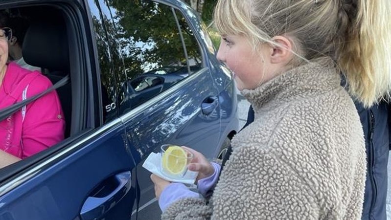 Zitronen für Verkehrssünder bei der Sonderaktion der Polizei Marktoberdorf | Bild: BR/ Michaela Fembacher Zitronen für Verkehrssünder bei der Sonderaktion der Polizei Marktoberdorf