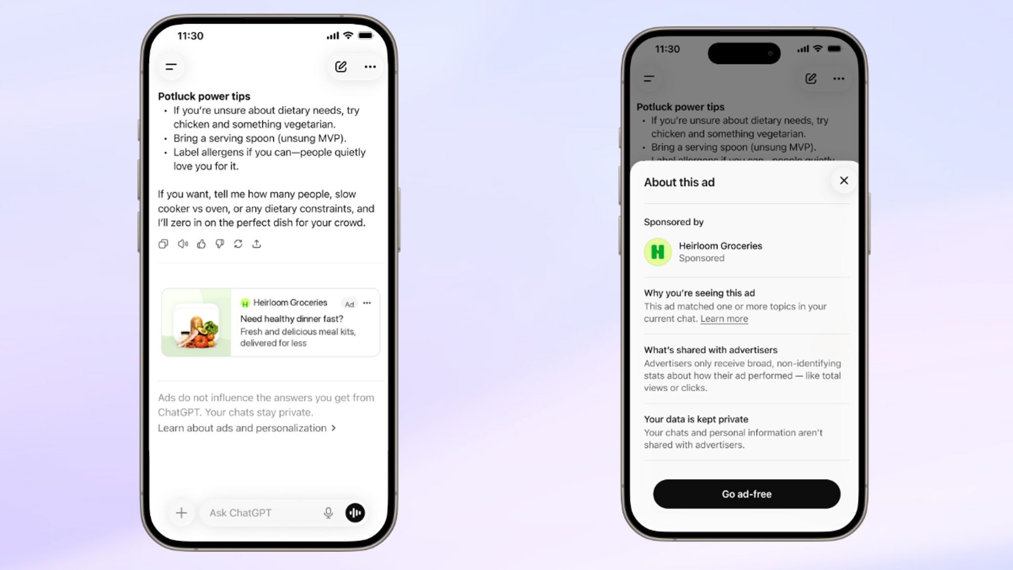 Screenshot: Werbeeinbindung in ChatGPT