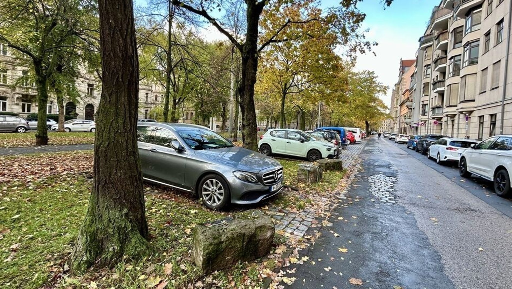 Parkende Autos in der Hornschuchpromenade in Fürth