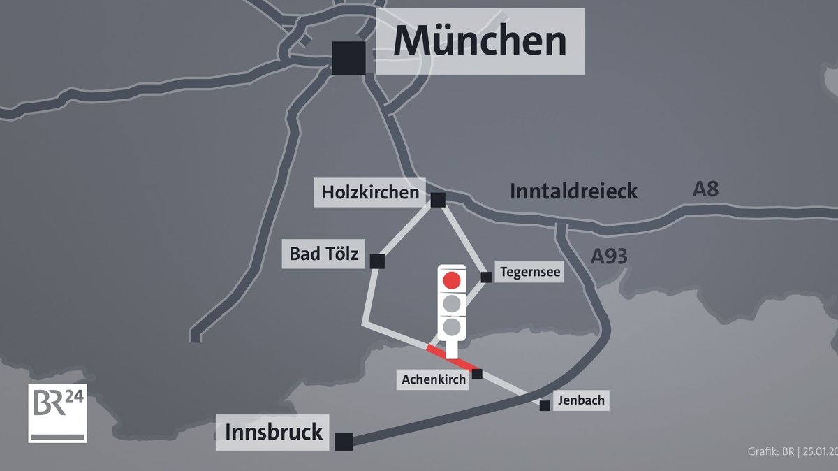 Karte Grenzgebiet. Sie zeigt, dass die Dosierampel kurz vor Achenkirch steht.