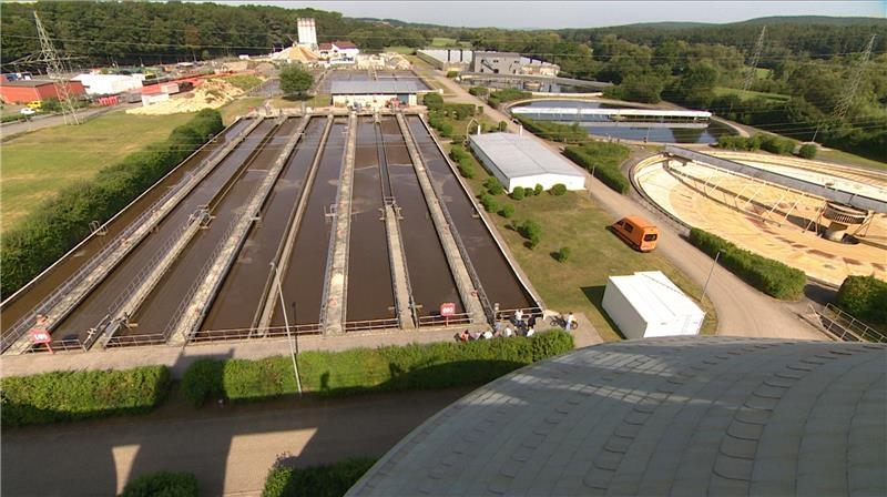 Ein Blick auf die Bayreuther Klärbecken von oben