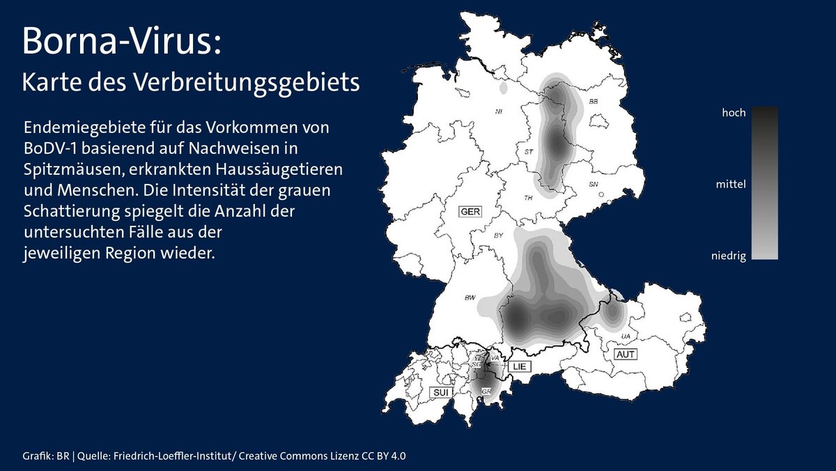 Karte: Mutmaßliches Verbreitungsgebiet des Bornavirus BoDV-1