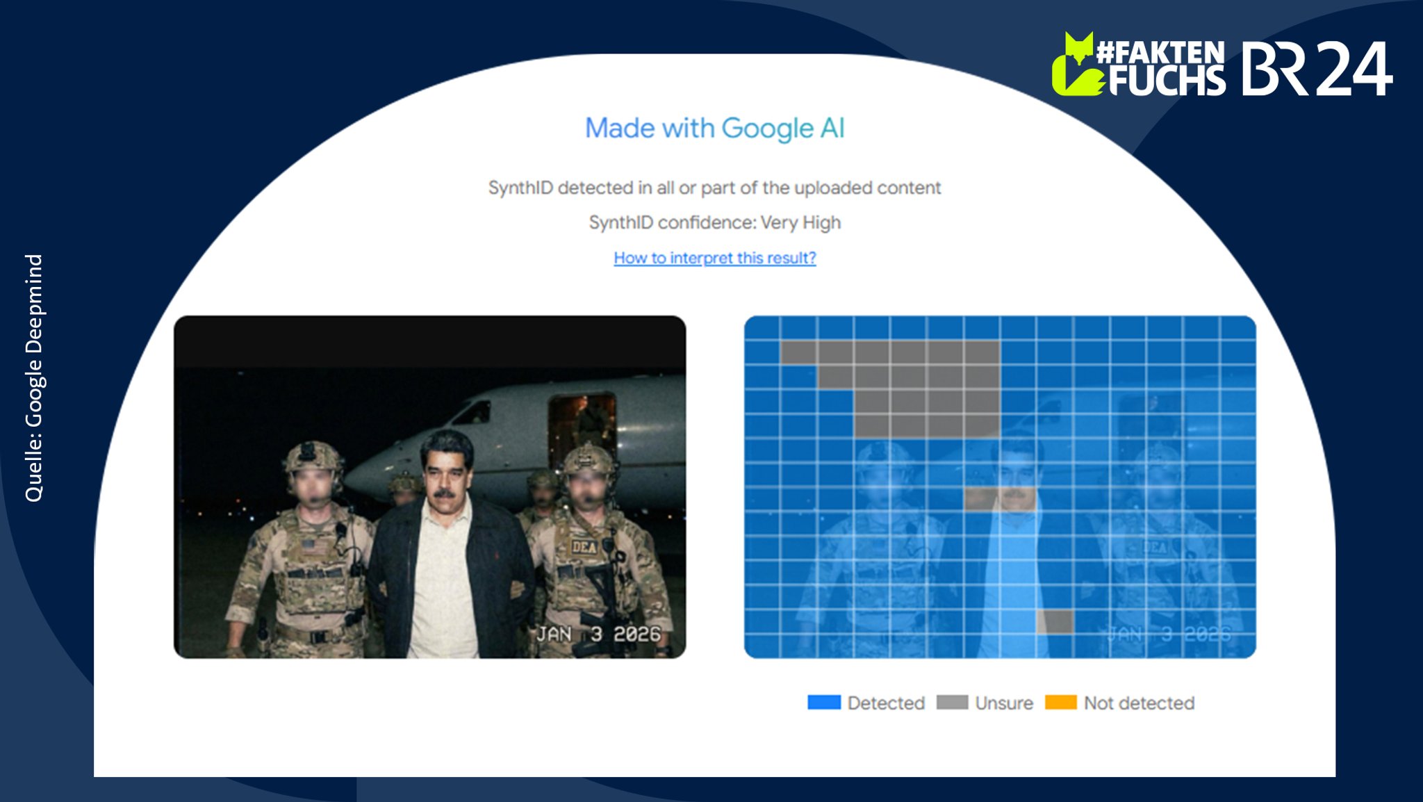SynthID erkennt Bild als Google-KI-Fake. | Bild: Collage: BR SynthID erkennt Bild als Google-KI-Fake.