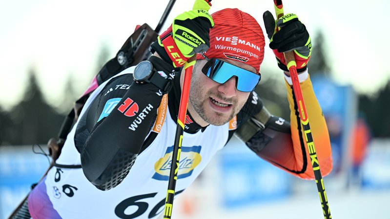 10.01.2025, Thüringen, Oberhof: Biathlon: Weltcup, Sprint 10 km, Herren, Danilo Riethmüller aus Deutschland kommt auf Platz 31 ins Ziel. Foto: Martin Schutt/dpa +++ dpa-Bildfunk +++ | Bild: dpa-Bildfunk/Martin Schutt 10.01.2025, Thüringen, Oberhof: Biathlon: Weltcup, Sprint 10 km, Herren, Danilo Riethmüller aus Deutschland kommt auf Platz 31 ins Ziel. Foto: Martin Schutt/dpa +++ dpa-Bildfunk +++