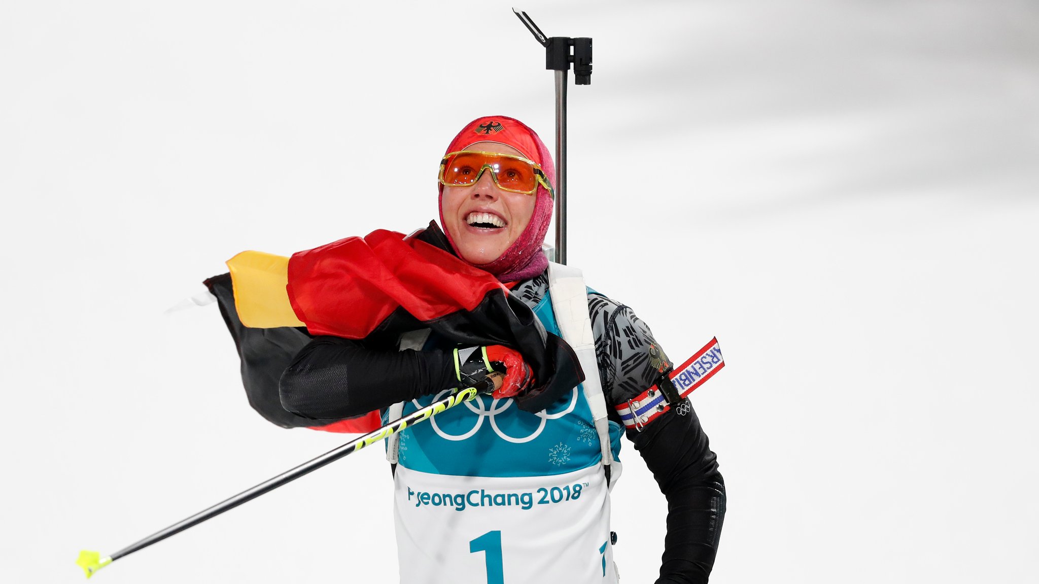 Laura Dahlmeier 2018 bei ihrem Olympiasieg in Pyeongchang 