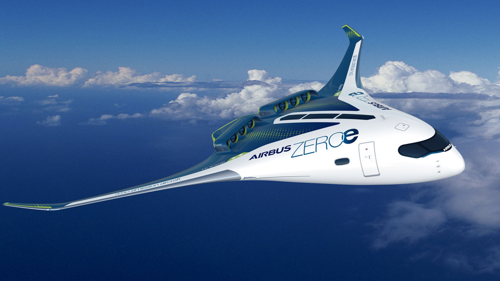 Konzept für ein Flugzeug mit Wasserstoffantrieb für bis zu 200 Passagiere. 