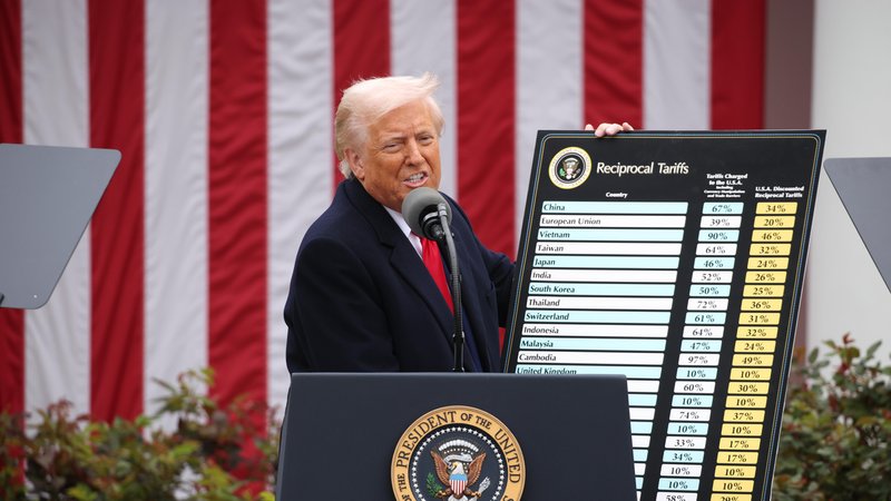 Donald Trump hält Tabelle der geplanten Zölle hoch | Bild: picture alliance / Sipa USA | Sipa USA Donald Trump hält Tabelle der geplanten Zölle hoch
