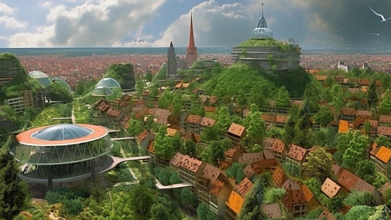 Die Vision eines grünen Nürnbergs mit futuristischen Elementen.