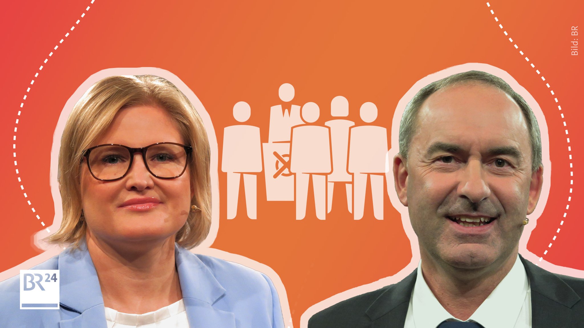 Portraits von Katrin Ebner-Steiner (AfD) und Hubert Aiwanger (Freie Wähler) auf einer Grafik dargestellt.