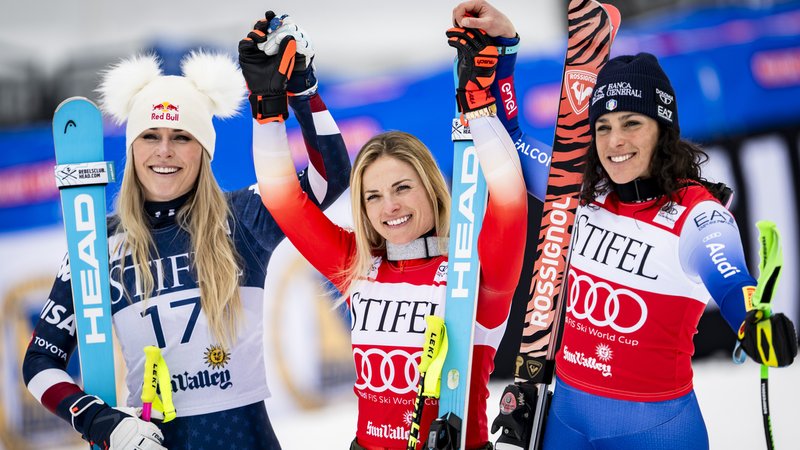 Lindsey Vonn, Lara Gut-Behrami of Switzerland und Federica Brignone | Bild: picture alliance/KEYSTONE Lindsey Vonn, Lara Gut-Behrami of Switzerland und Federica Brignone