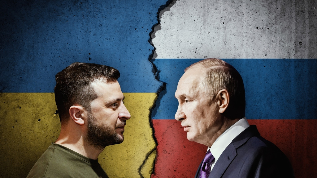 Ukraine-Krieg: Frieden ohne Waffenlieferungen? | Bild: Bildrechte: picture alliance / SvenSimon-The Presidential Office of Ukraine, picture alliance/dpa/POOL | Mikhail Metzel, colourbox.com/56923, picture alliance / Zoonar | Richard Jones, colourbox.com/259077, colourbox.com/Stockwerk; Montage: BR; Ukraine-Krieg: Frieden ohne Waffenlieferungen?