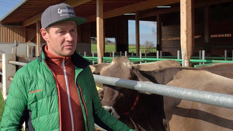Landwirt Mathias Lingg begrünt sein Kuhstalldach
