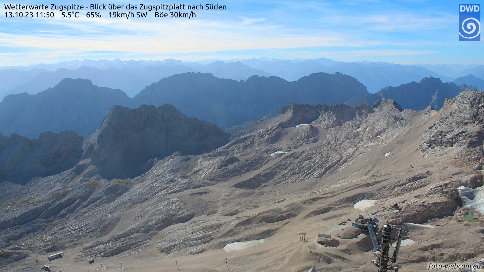 Blick über das Zugspitzplatt nach Süden am 13.10.2023