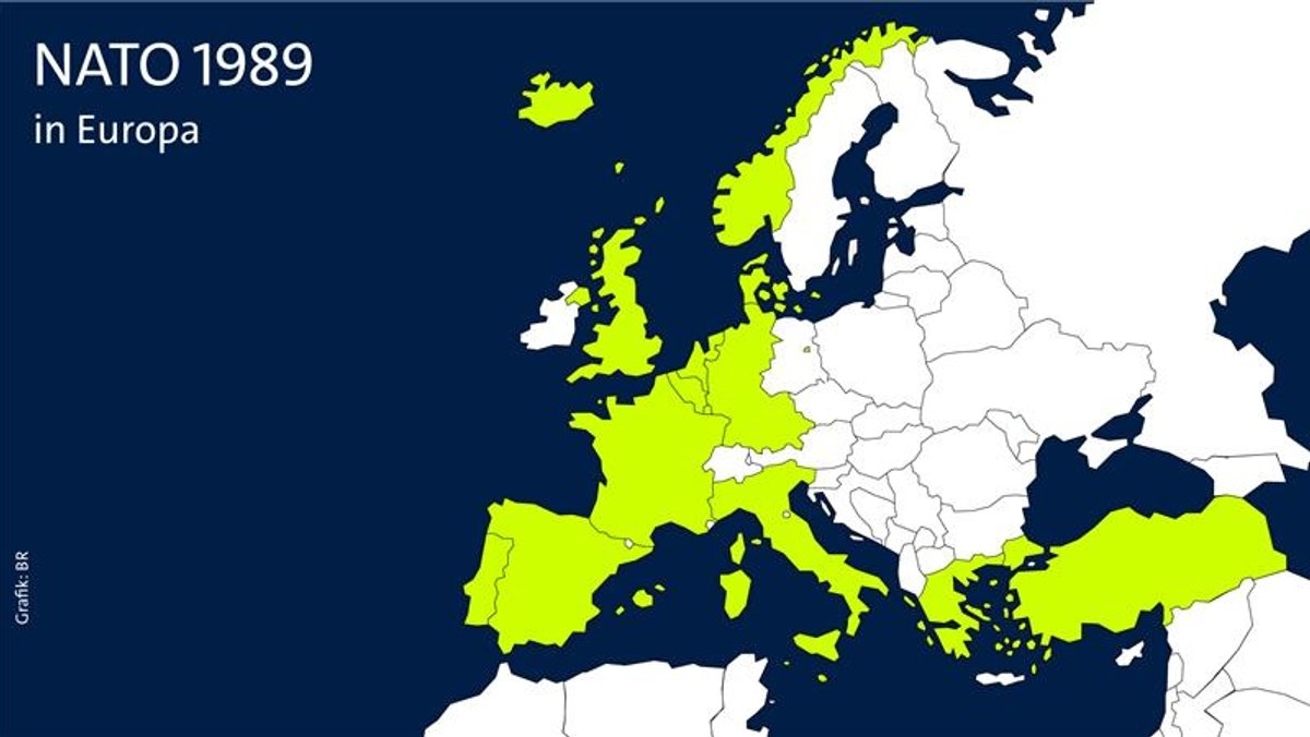 Europakarte, der europäische Teil des Natogebietes im Kalten Krieg.