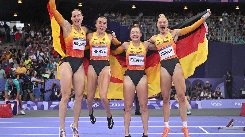 Alexandra Burghardt, Rebekka Haase, Gina Lückenkemper, Lisa Mayer | Bild: picture-alliance/dpa Alexandra Burghardt, Rebekka Haase, Gina Lückenkemper, Lisa Mayer