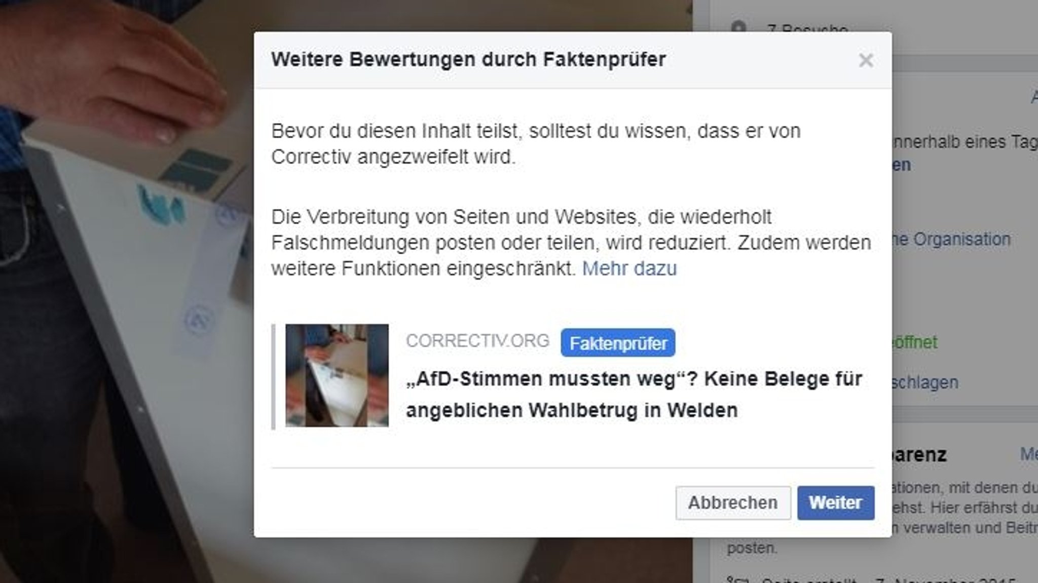 Screenshot aus Facebook