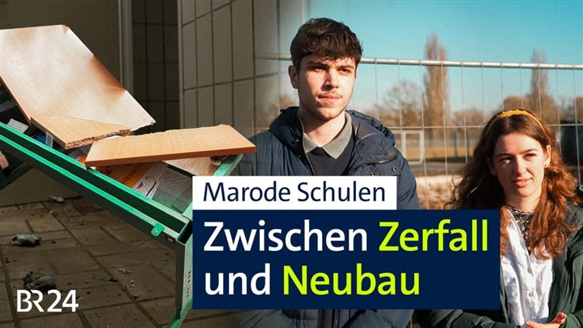 Der Tisch, der an der Schule Hirschau zerschlagen wurde und die Schülersprecher des Johannes-Turmair-Gymnasiums Straubing