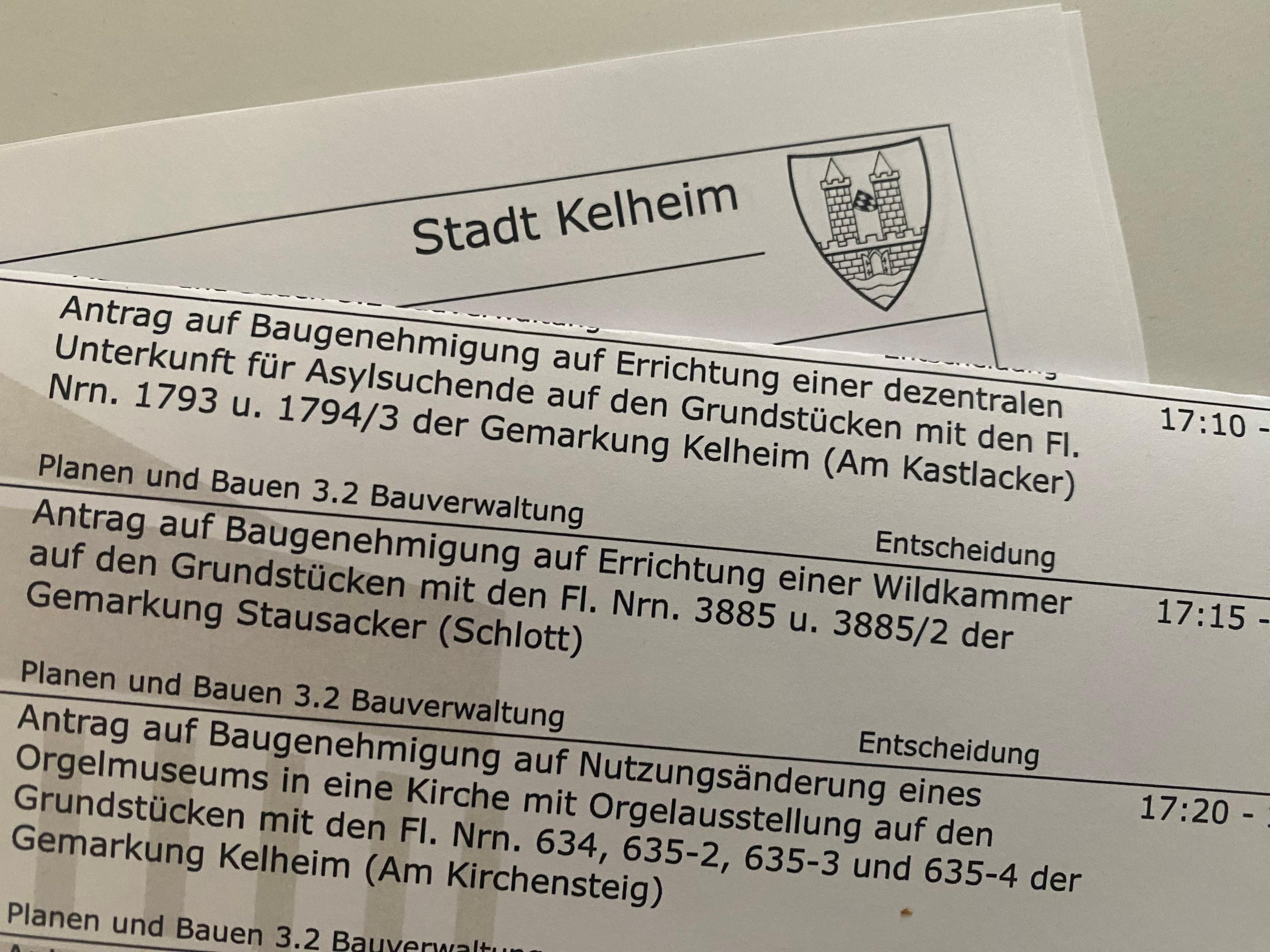 Auszug aus der Tagesordnung des Kelheimer Bauauschusses