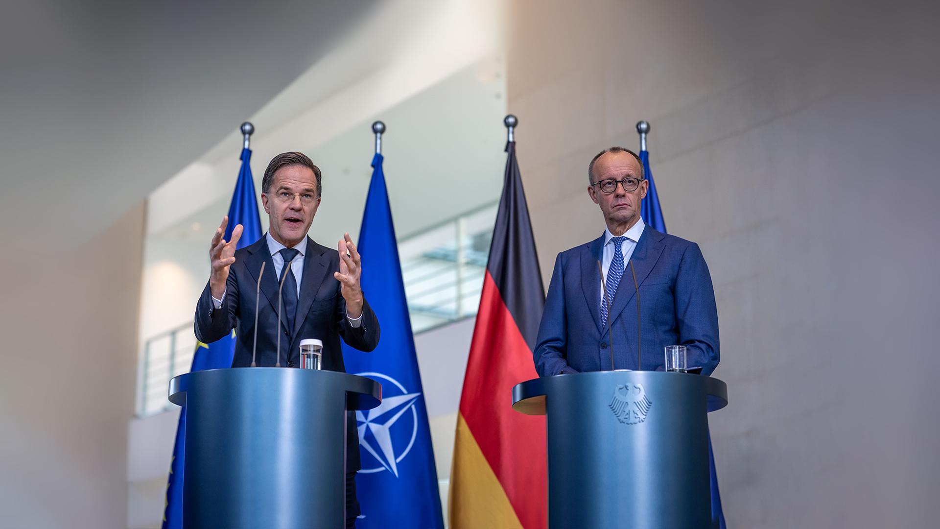 Nato-Generalsekretär Mark Rutte und Bundeskanzler Friedrich Merz. 