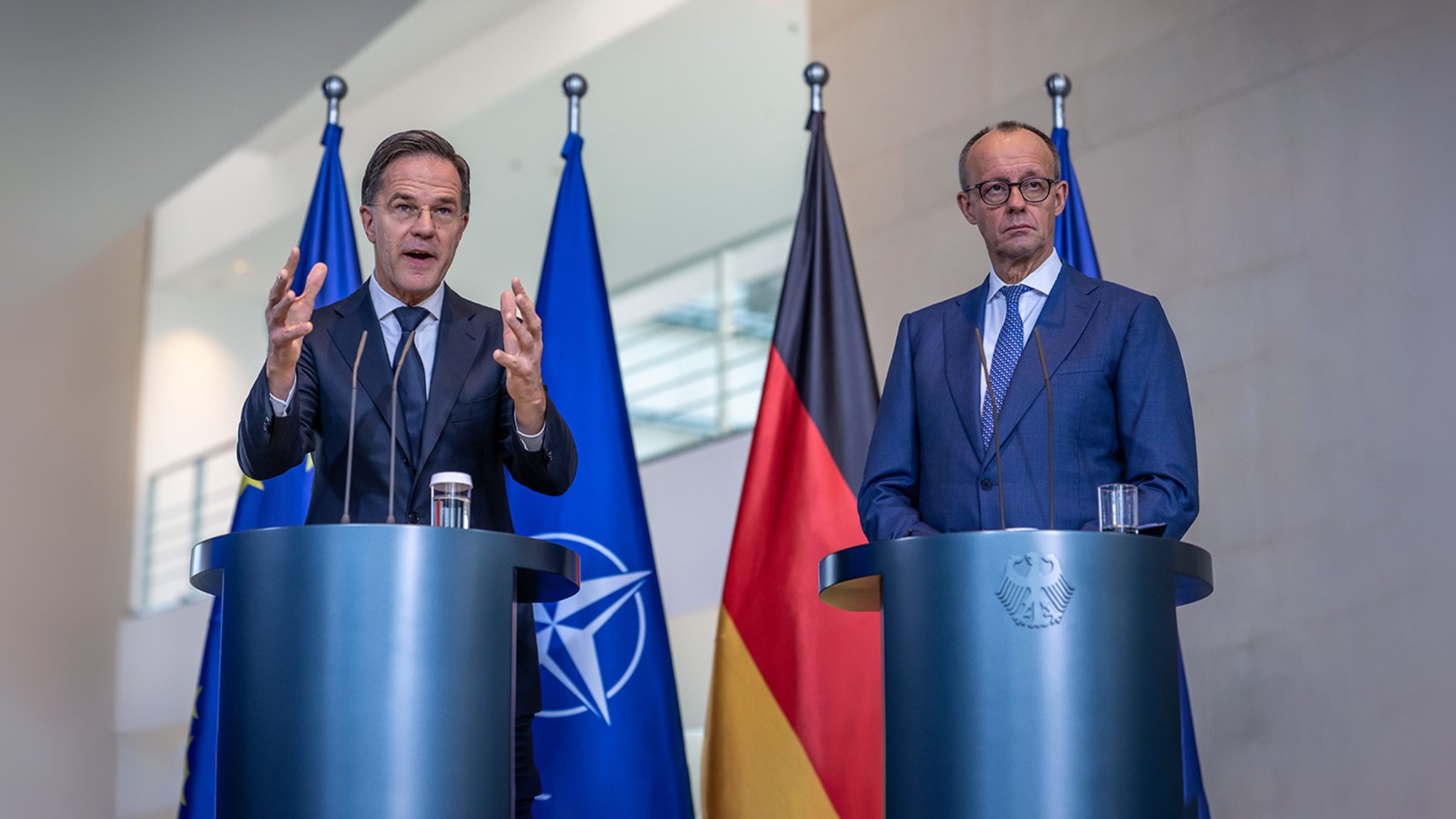 Nato-Generalsekretär Mark Rutte und Bundeskanzler Friedrich Merz. | Bild: BR Nato-Generalsekretär Mark Rutte und Bundeskanzler Friedrich Merz.