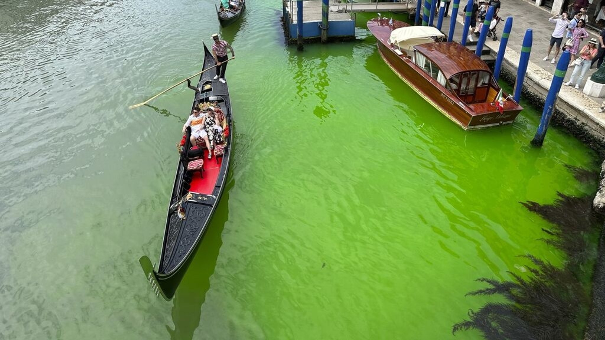 Venedig: Eine grün schimmernde Flüssigkeit im berühmten Canal Grande von Venedig hat für Aufregung in der Lagunenstadt gesorgt.