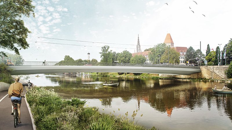 Entwurfszeichnung der neuen Gänstorbrücke zwischen Neu-Ulm und Ulm | Bild: KRP Architektur / Klähne Bung Ing. Entwurfszeichnung der neuen Gänstorbrücke zwischen Neu-Ulm und Ulm