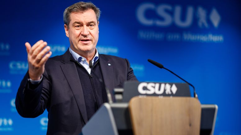 Markus Söder (CSU), Parteivorsitzender und Ministerpräsident von Bayern, in der CSU-Landesleitung in München. | Bild:picture alliance/dpa | Matthias Balk