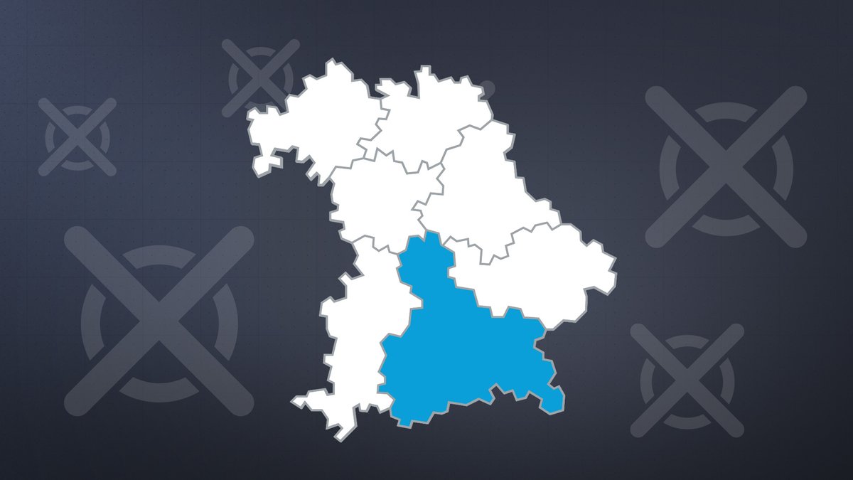 Karte von Bayern, der Regierungsbezirk Oberbayern ist blau eingefärbt