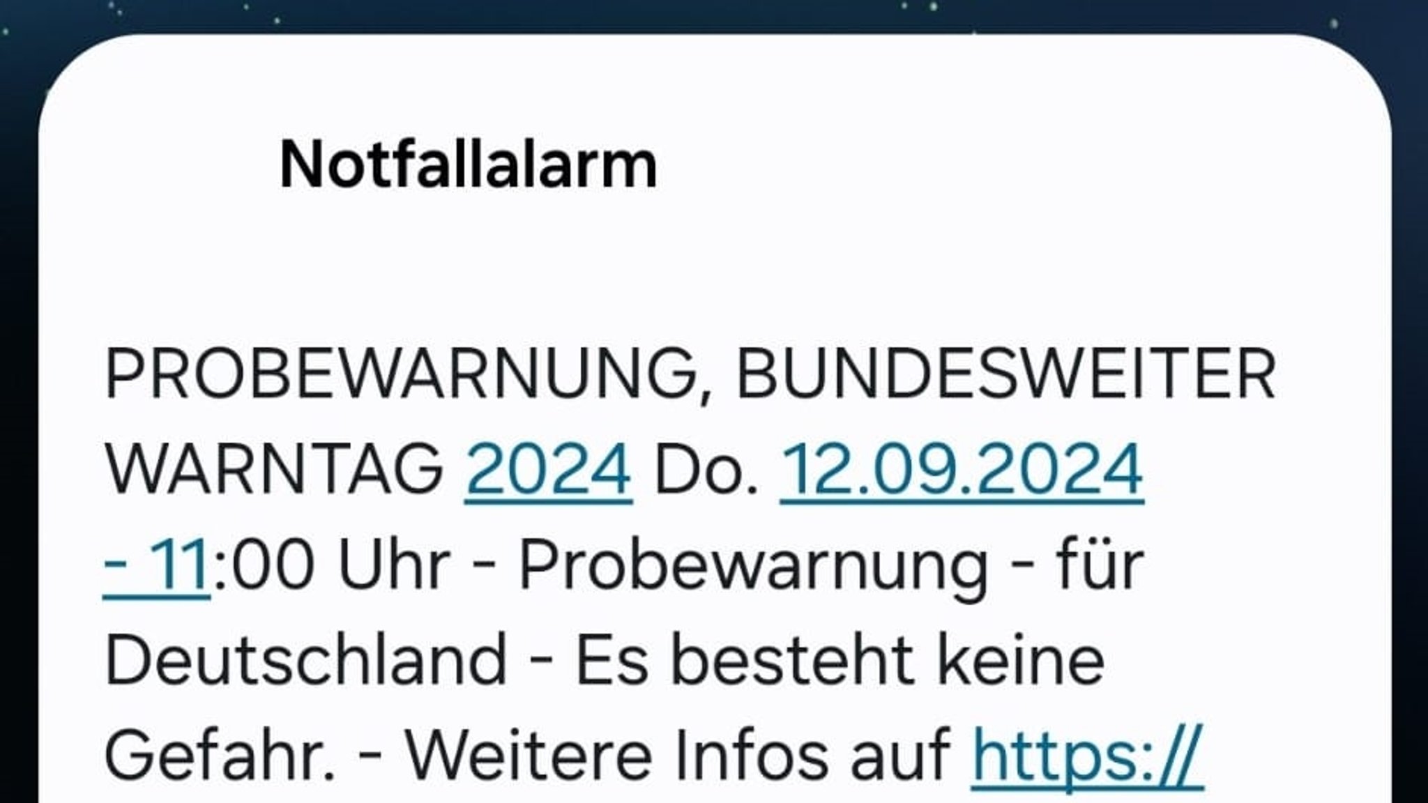 Handy-Alarm Probewarnung 2024