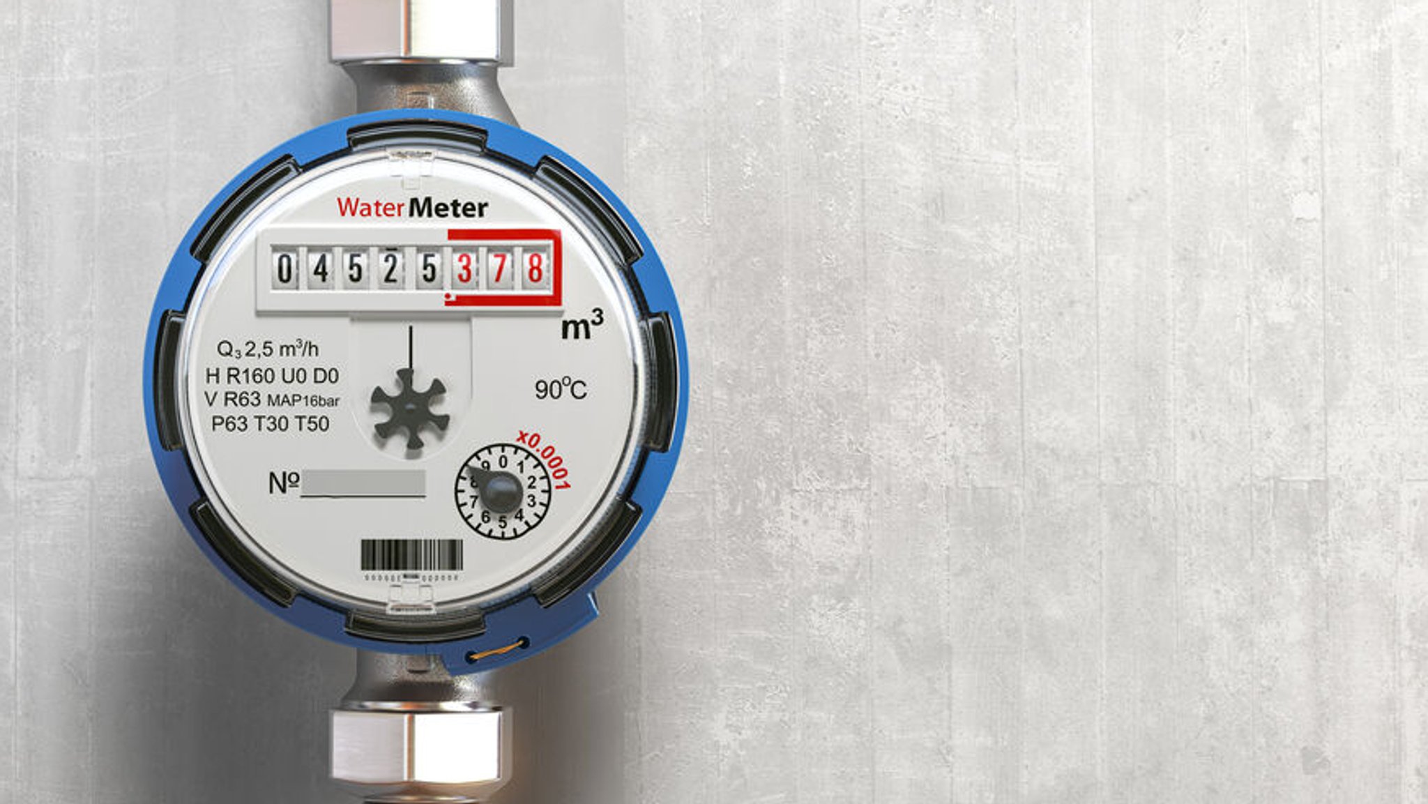 Ein Zähler an der Wand zur Messung des Wasserverbrauchs.