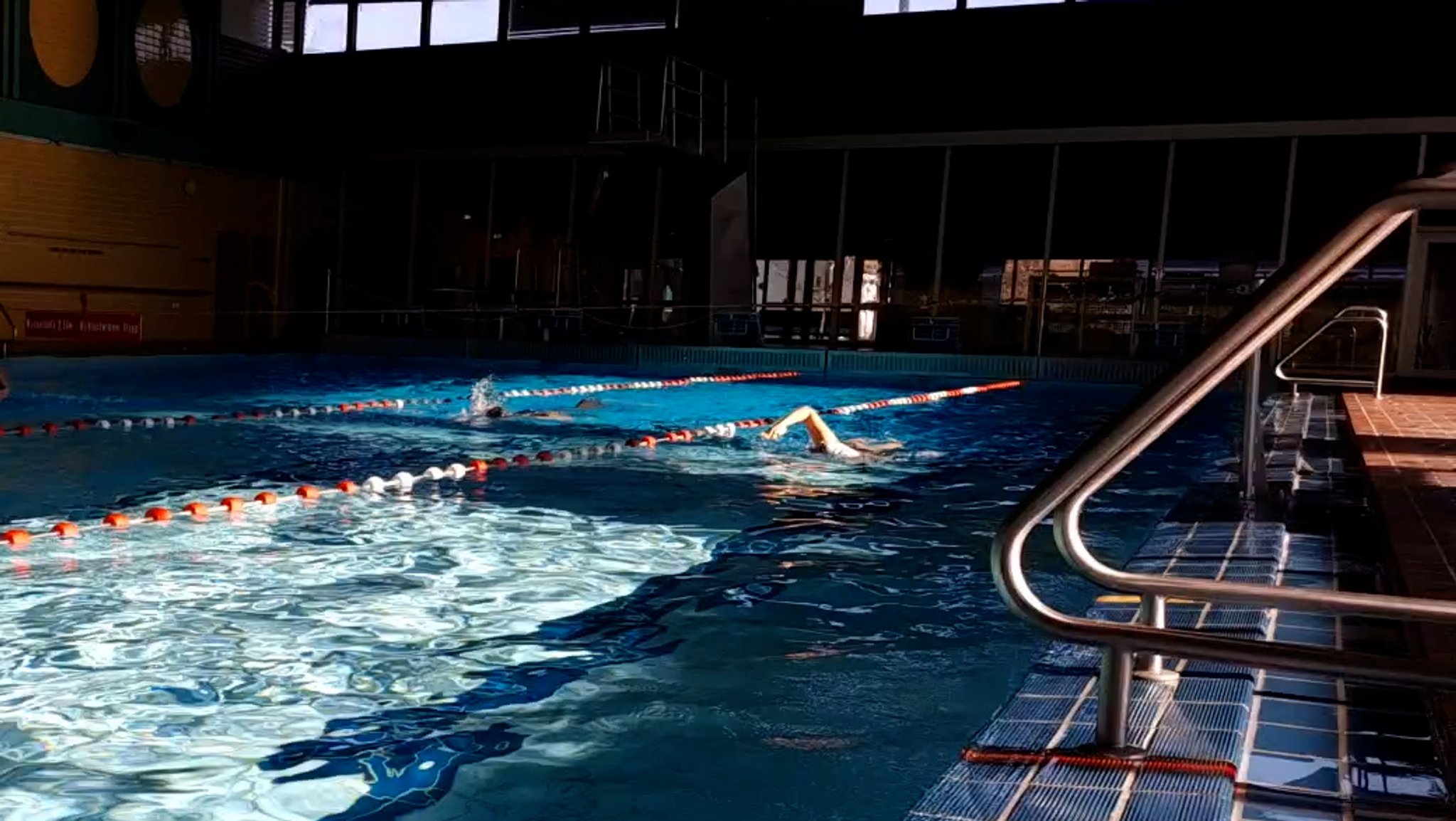 Schwimmer im Hallenbad ziehen ihre Bahnen